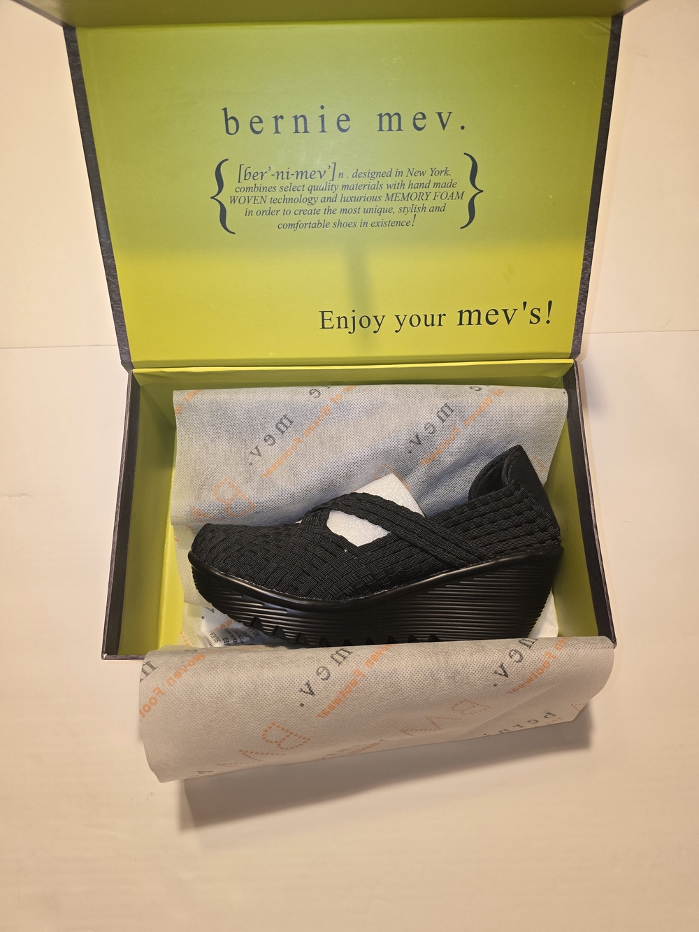 bernie mev. Black Woven Elastic Wedge Slip-On